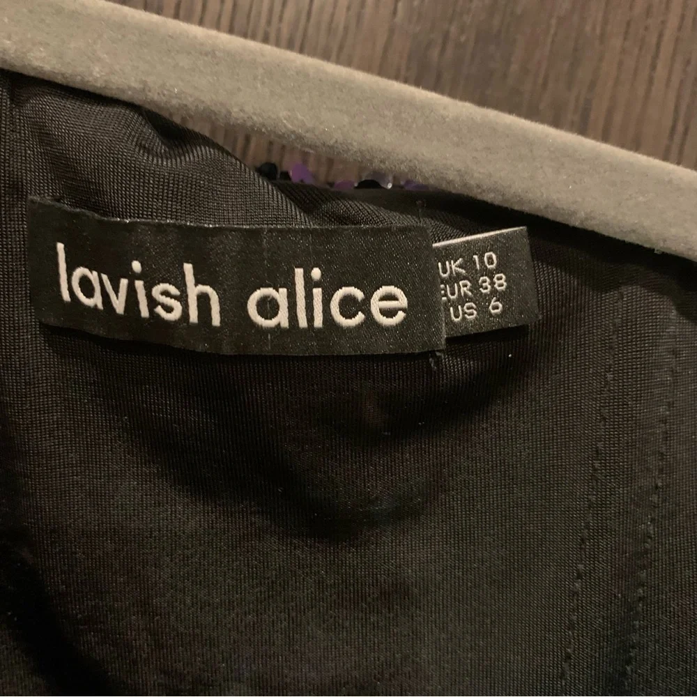 Lavish Alice Sequin Velvet Off Shoulder Asymmetric Cocktail Mini Dress Size 6 - Picture 6 of 8